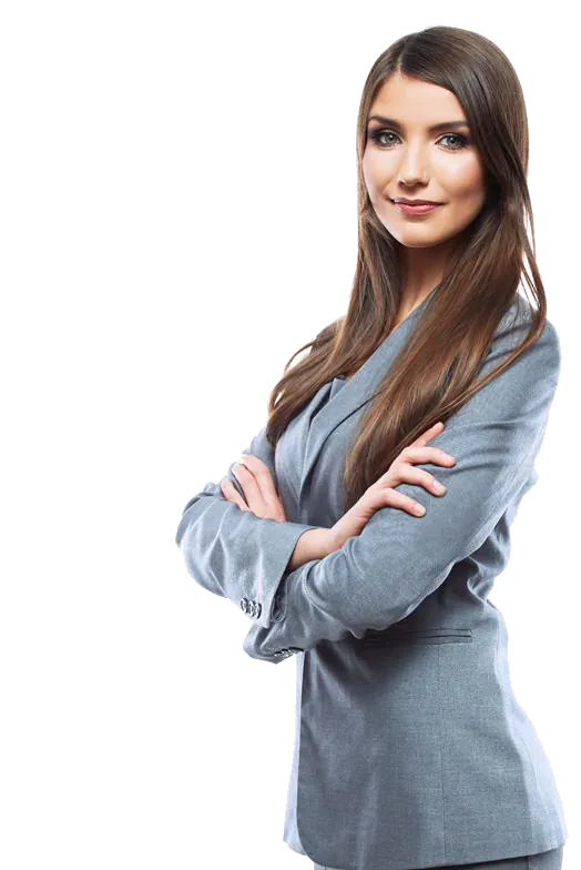 ¿Por qué escogernos? – mujer (recorte PNG transparente de 16-8.jpg) Mujer con traje gris y los brazos cruzados, sonriendo